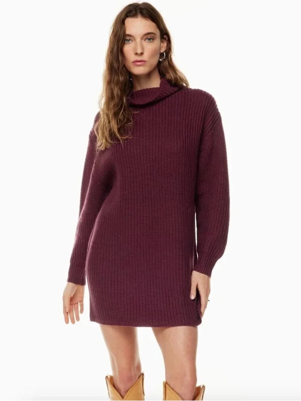 Aritzia Wilfred Montpellier Merino Wool Ribbed Turtleneck Mini Dress Burgundy S